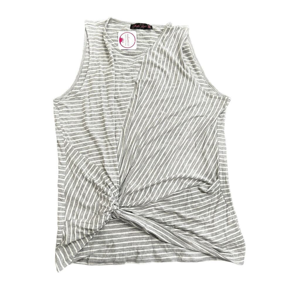 Sheila Rose Stripped Front Knit Tank Top in Gray, Size 2X​​​